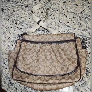 COACH F18373 Signature Messenger Bag Brown Khaki Laptop Diaper Bag Large